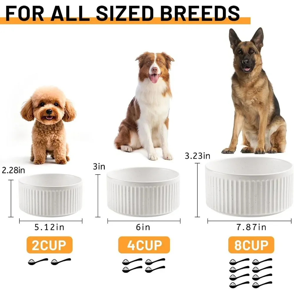 Wellbro Ceramic Set of 2 Dog Bowls, 8-Cup or 64 oz. Water, White
